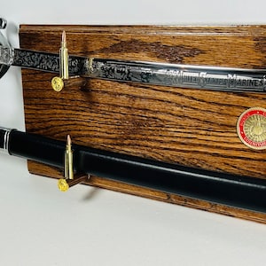 US Marine Corps Sword Holder / Display with Coin and 5.56 rounds
