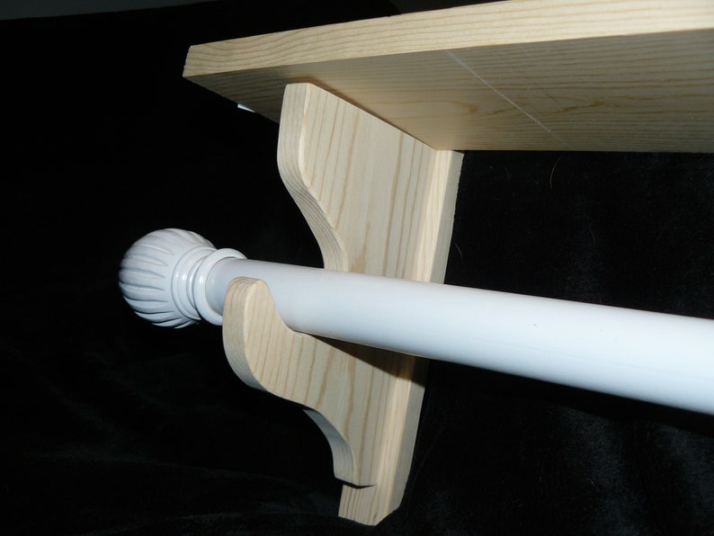 Solid Pine CurtainRod Brackets with Shelf Support Etsy