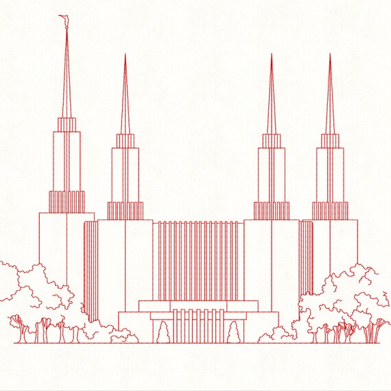 Washington D.C. LDS Temple Redwork Embroidery Design digital | Etsy