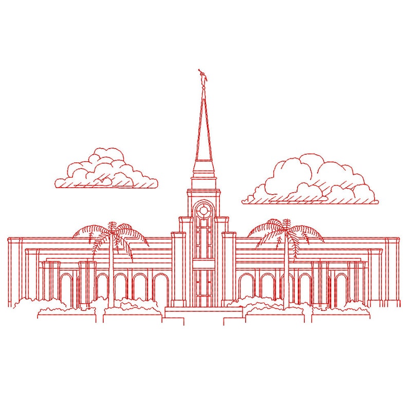 Fort lauderdale florida lds temple redwork embroidery design  etsy