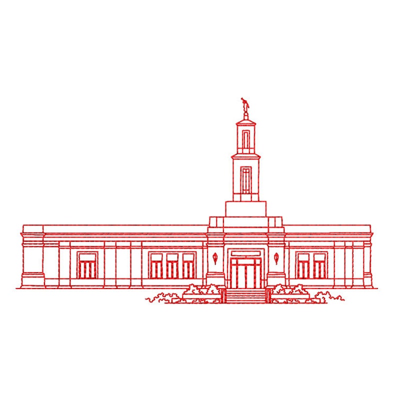 Memphis Tennessee LDS Temple Redwork Embroidery Design Etsy