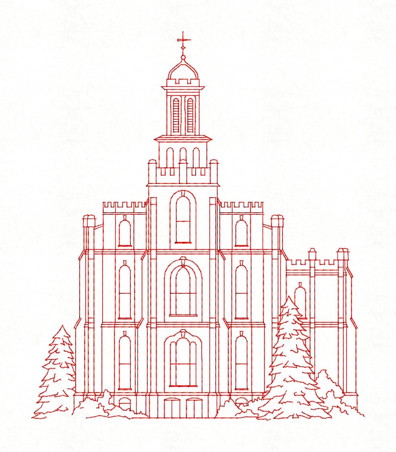 Logan Utah LDS Temple Redwork Embroidery Design Digital Etsy