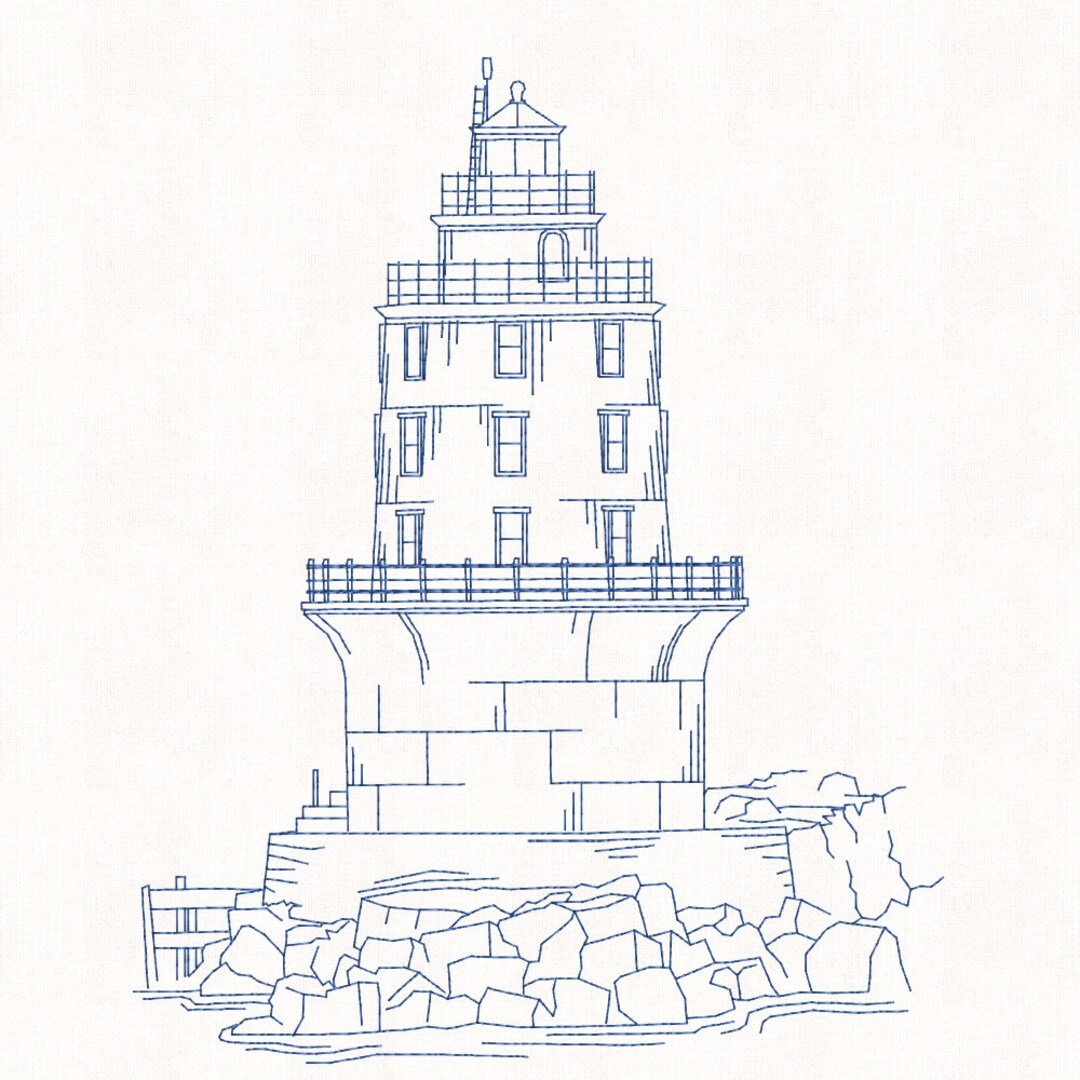 Bluework Embroidery Design Harbor of Refuge Light Lewes DE Etsy