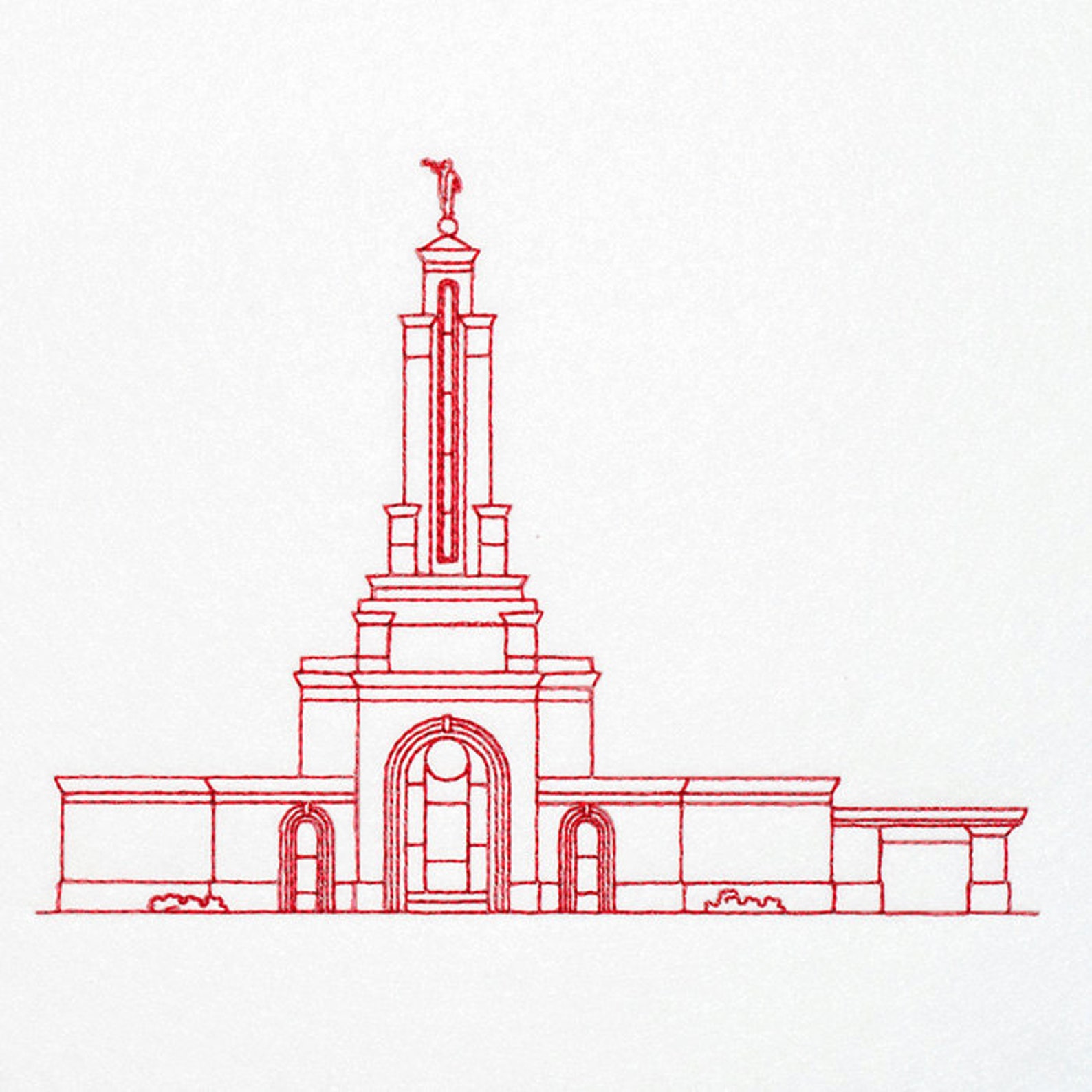 Lubbock Texas LDS Temple Redwork Embroidery Design Digital Etsy