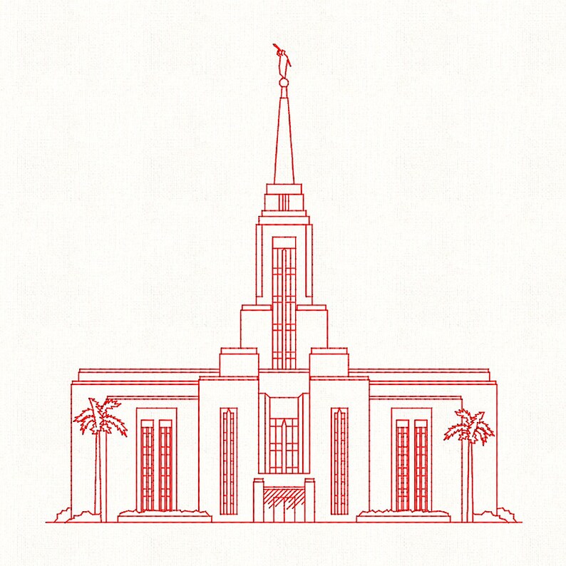 Cebu City Philippines LDS Temple Redwork Embroidery Design Etsy