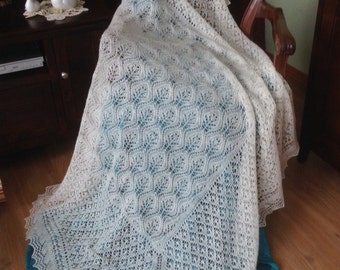 Hand Knitted The Ogee Baby Shawl  2 ply Made to order