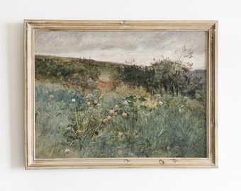 Spring Meadow Painting. Vintage Landscape Oil Painting. Vintage Landscape Art Print. Modern Farmhouse Decor. Spring Printable. Digital Art.