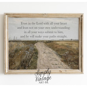 Vintage Wildflower Landscape Print: Proverbs Scripture, Farmhouse Decor (Digital Art)