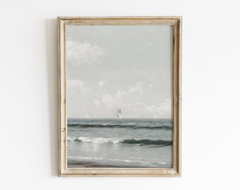 Sailboat Landscape Painting. Vintage Coastal Seaside Painting. Nautical Wall Print. Seaside Art Print. Modern Farmhouse Decor. Digital #153
