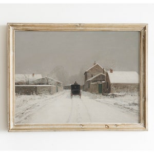 Muted Winter Landscape Painting. Vintage Christmas Art. Vintage Farmhouse Decor. Snowy Winter Landscape Painting. PRINTABLE Digital Art.