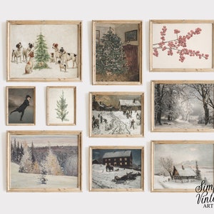 Christmas Art Prints Gallery Wall Set Of 10 Vintage Christmas Wall Art Holiday Decor Christmas Poster Farmhouse Wall Decor Winter Landscape