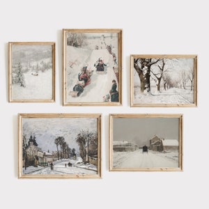 Vintage Christmas Gallery Wall Prints Holiday Decor Christmas Poster Farmhouse Wall Decor Snowy Winter Landscape Christmas Art PRINTABLE