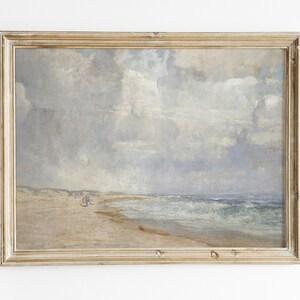 Beach Landscape Painting. Vintage Beach Neutral Painting. Vintage Seaside Art Print. Coastal Decor. Modern Farmhouse Decor. Digital Art.