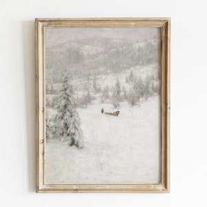 Snowy Winter Landscape Painting Vintage Christmas Art Vintage Farmhouse Decor Nordic Winter Landscape Painting. PRINTABLE Digital Art #161