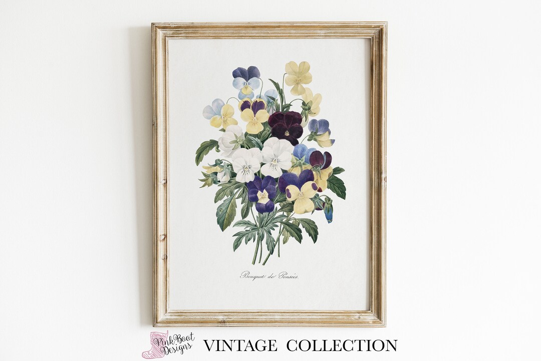 Vintage Neutral Botanical Print. Pansy Wildflower Print. Etsy