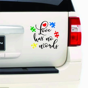 Autism Awareness - Love has no words - heart puzzle piece  car decal / sticker