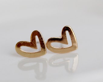 Little Gold Heart Earrings, 18k Gold Plated, Tiny Heart Earrings, Heart Post Earrings, Valentines Gift For Her, Girlfriend Gift For Mom