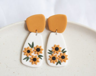 Sunflower Vibrant Floral Polymer Clay Statement Earrings, Mustard Earrings