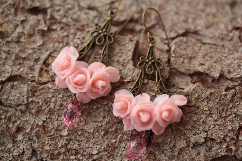Pink rose earrings Bridal earrings polymer clay light pink Etsy