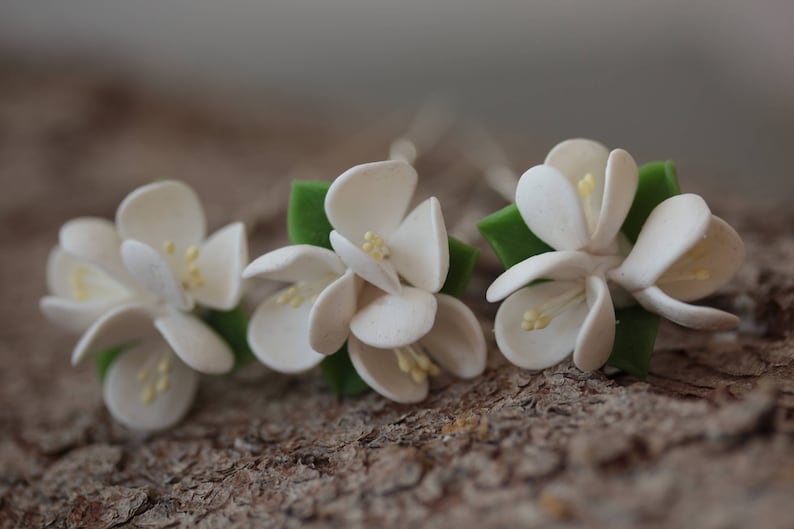 Flower hair pin Bridal Hair Pins Cherry blossom bridal hair pin Set of 3 Rustic wedding sakura Bridal White Hair Pins cherry wedding