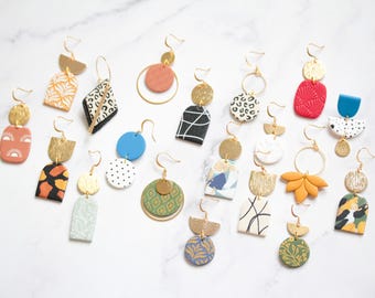 Pendientes ligeros de arcilla polimérica, pendientes colgantes modernos de estilo bohemio.