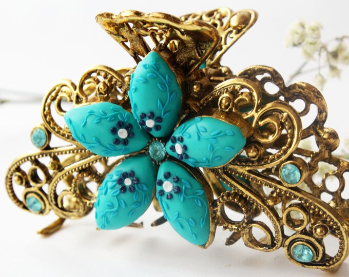 Antique Hair Barrettes Blue Hair Accessories Blue Hair Clip Etsy