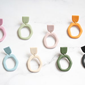 Polymer Clay Hoop Earrings, Geometric Circle Clay Earrings