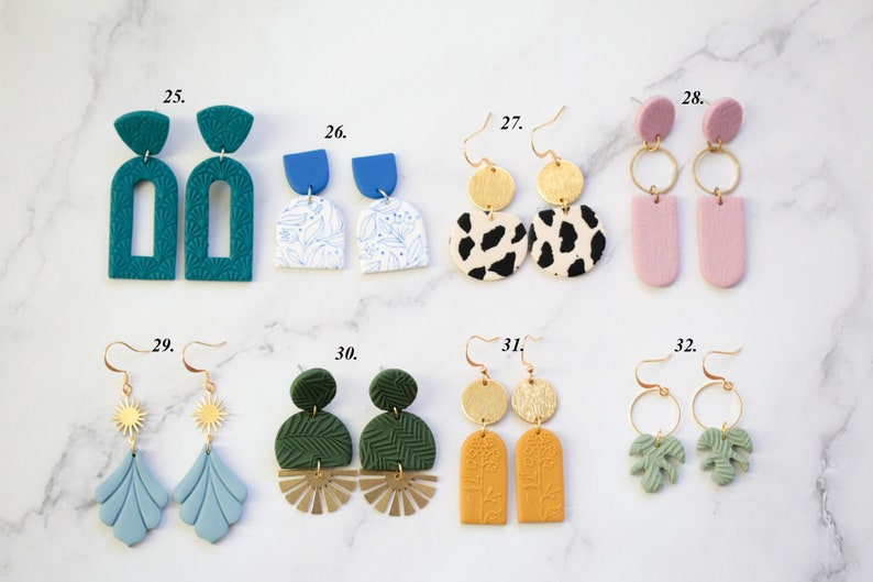 Art-Deco-Pastell-Ton-Ohrringe, geometrisch strukturiert, Bogen, Blumen und Monstera-Blatt-Ohrringe, Strumpffüller für Mama Bild 5