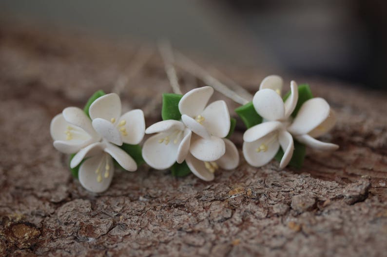Flower hair pin Bridal Hair Pins Cherry blossom bridal hair pin Set of 3 Rustic wedding sakura Bridal White Hair Pins cherry wedding