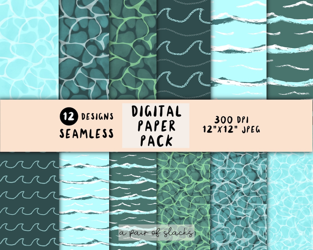 Water Pattern Mix Digital Paper Pack - Pool, Waves, Ocean Water ...
