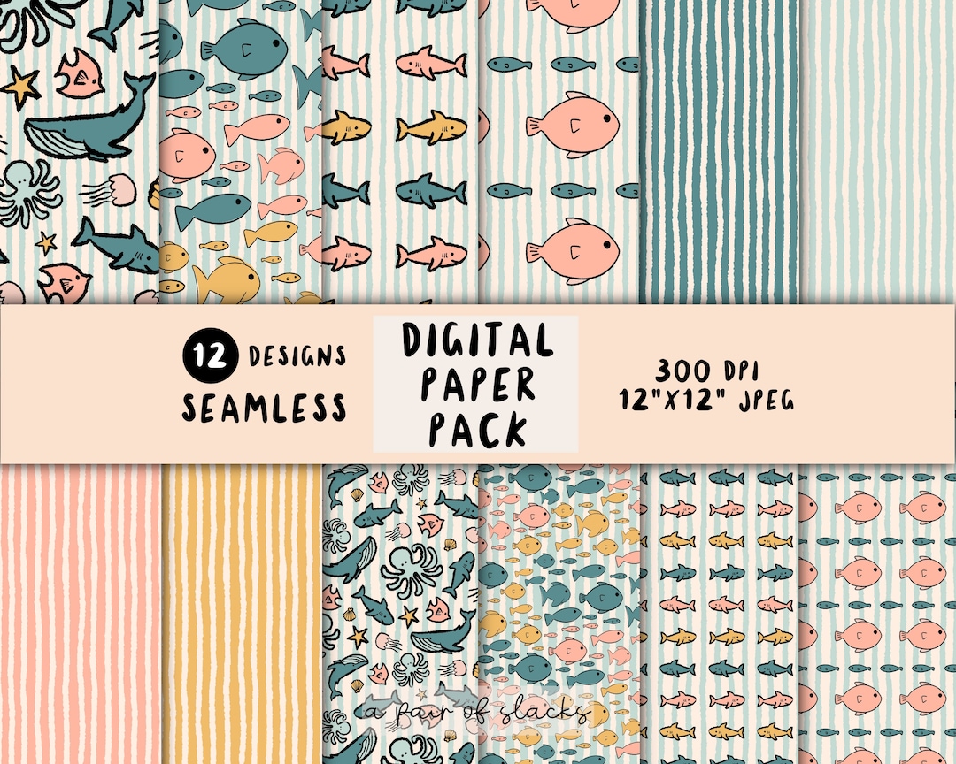 Boho Sea Creatures Digital Paper Pack - Seamless Sea Creature ...