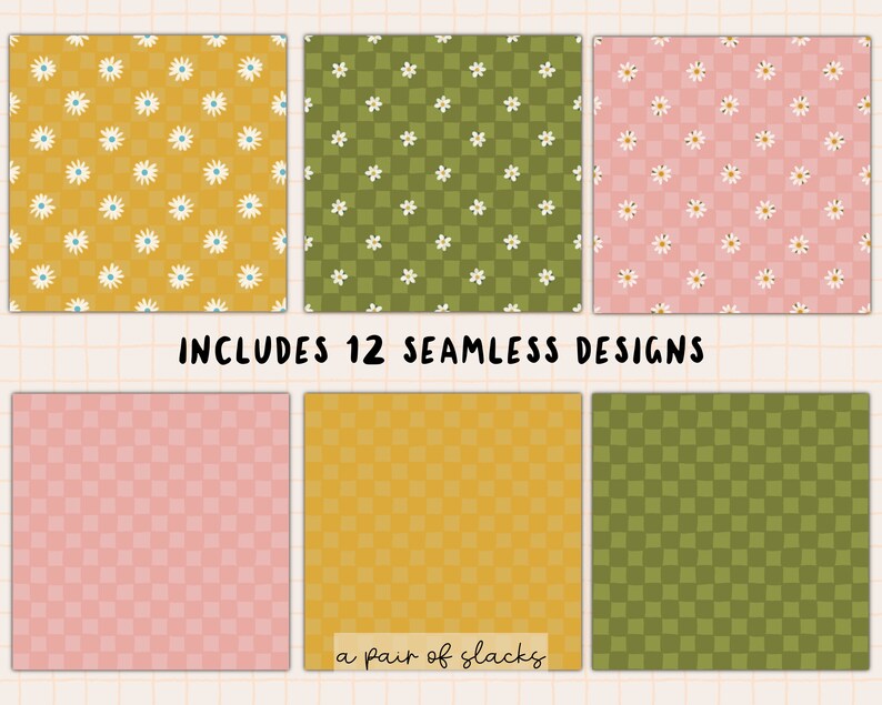 Checkerboard Daisies Digital Paper Pack - Daisy Flower Seamless Pattern ...