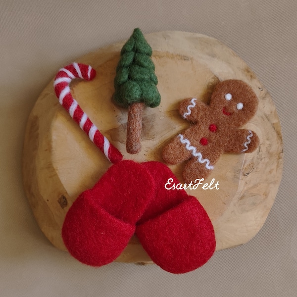 RTS Felted newborn christmas props, felted newborn slippers, photography props Christmas tree, newborn photo props, felted props candy