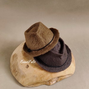 RTS Felted newborn hat, photography props, felt baby hat, brown newborn hat for boy, newborn fedora hat