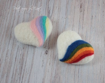 Felted newborn rainbow props, felted rainbow heart photography props, rainbow newborn photo props