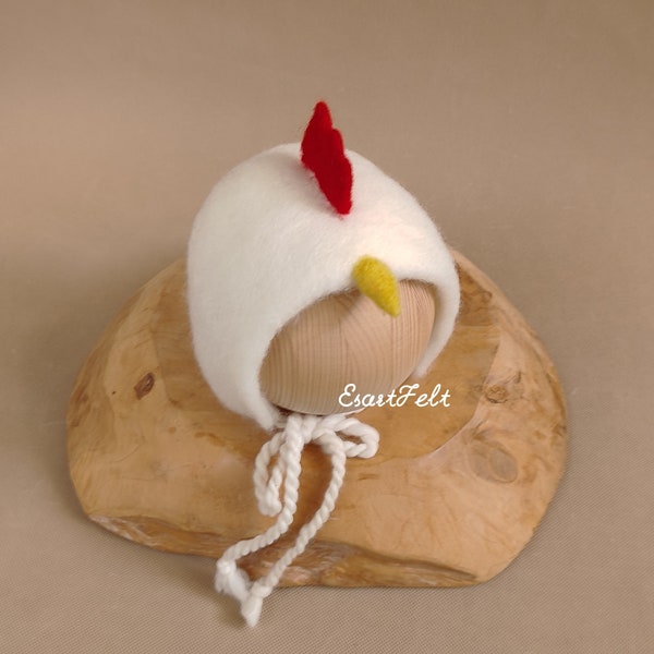 RTS Felted newborn bonnet, photography props newborn chicken hat, animal newborn hat, photography props hat