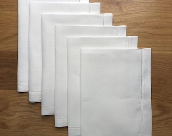 100 hemstitch linen placemats in white color, 35x50 cm (14"x20")