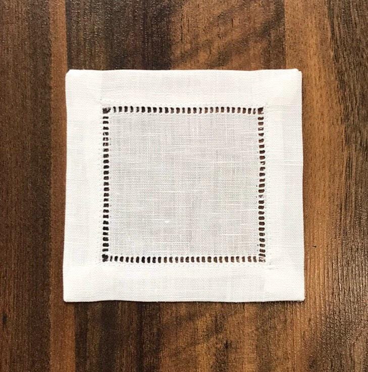 12 Stück Cocktail-Servietten Aus 100% Leinen, 10,2 X 10,2 Cm – Weiße Stoffservietten Mit Leitersaum