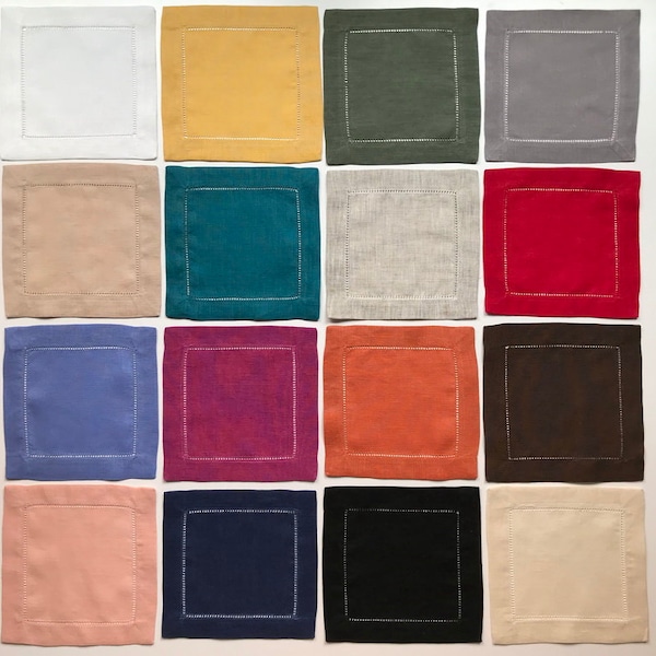 Custom listing: 100 hemstitch colored linen cocktail napkins 6"x6" (choose colors from color swatch)