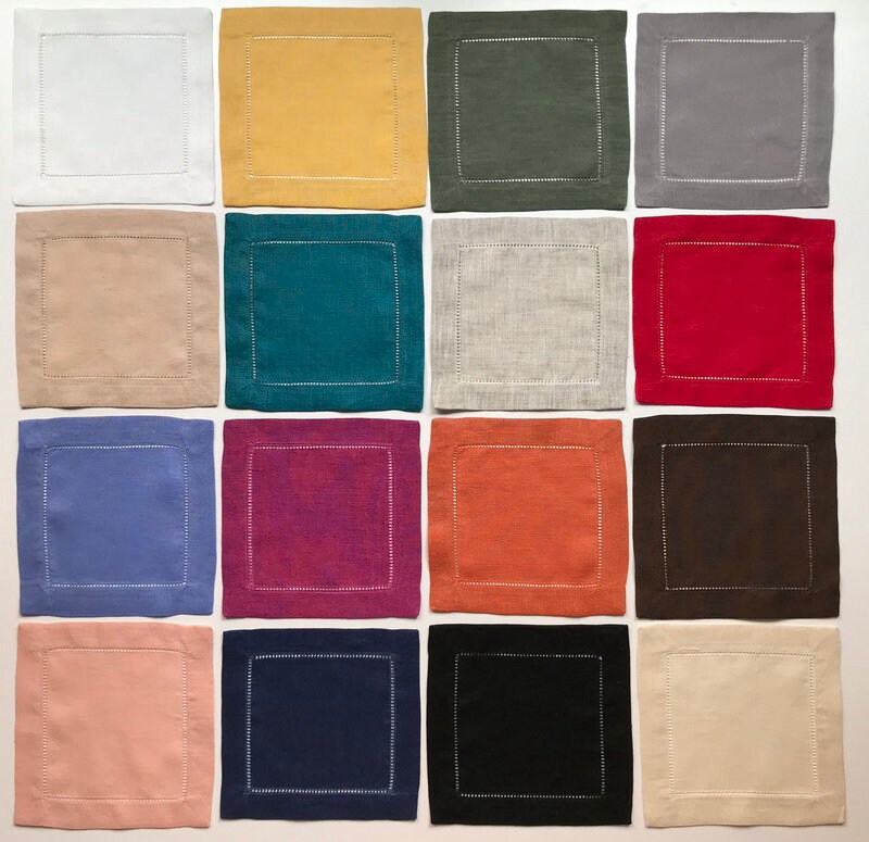 Custom listing: 100 hemstitch colored linen cocktail napkins 6"x6" (choose colors from color swatch)