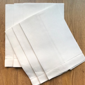 50 White Heavy Weight Linen hemstitched Hand Towels 14&quot;x22&quot;- 100% Linen Guest Towels