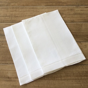 Set of 6-White Linen hemstitched Hand Towels 14&quot;x22&quot;- 100% Linen Guest Towels