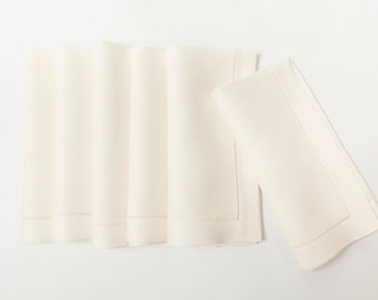 50 hemstitch linen napkins in ivory color, 50x50 cm (20&quot;x20&quot;)