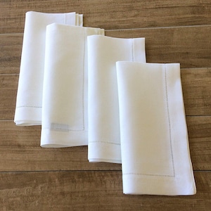 A set of 50 hemstitch linen napkins in white color, 50x50 cm (20"x20")