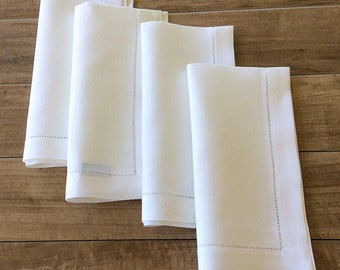 50 servilletas de lino con vainica en color blanco, 50 x 50 cm (20" x 20")
