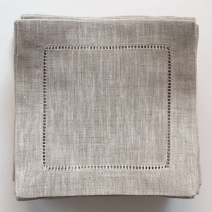 50 Natural linen hemstitched cocktail napkins 6”x6”