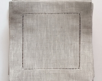 50 Natural linen hemstitched cocktail napkins 6”x6”