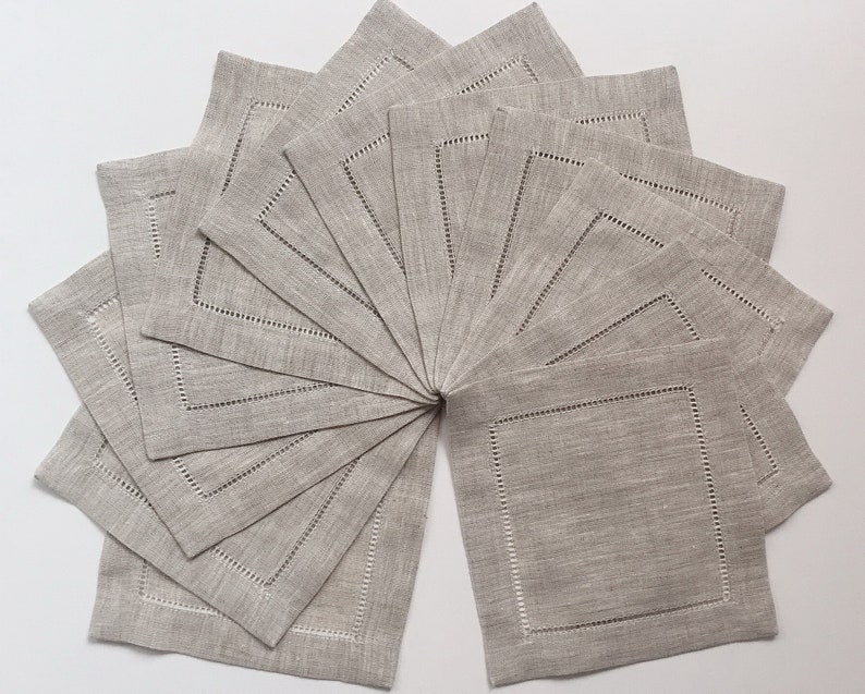 100 Hemstitch Linen Cocktail Napkins in Natural Color, 6x6 Etsy