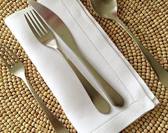 A set of 6- ladder hemstitch 100% linen napkins in white color, 50x50 cm (20"x20")