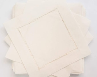 50 Ivory 100% linen ladder hemstitched cocktail napkins 6”x6”